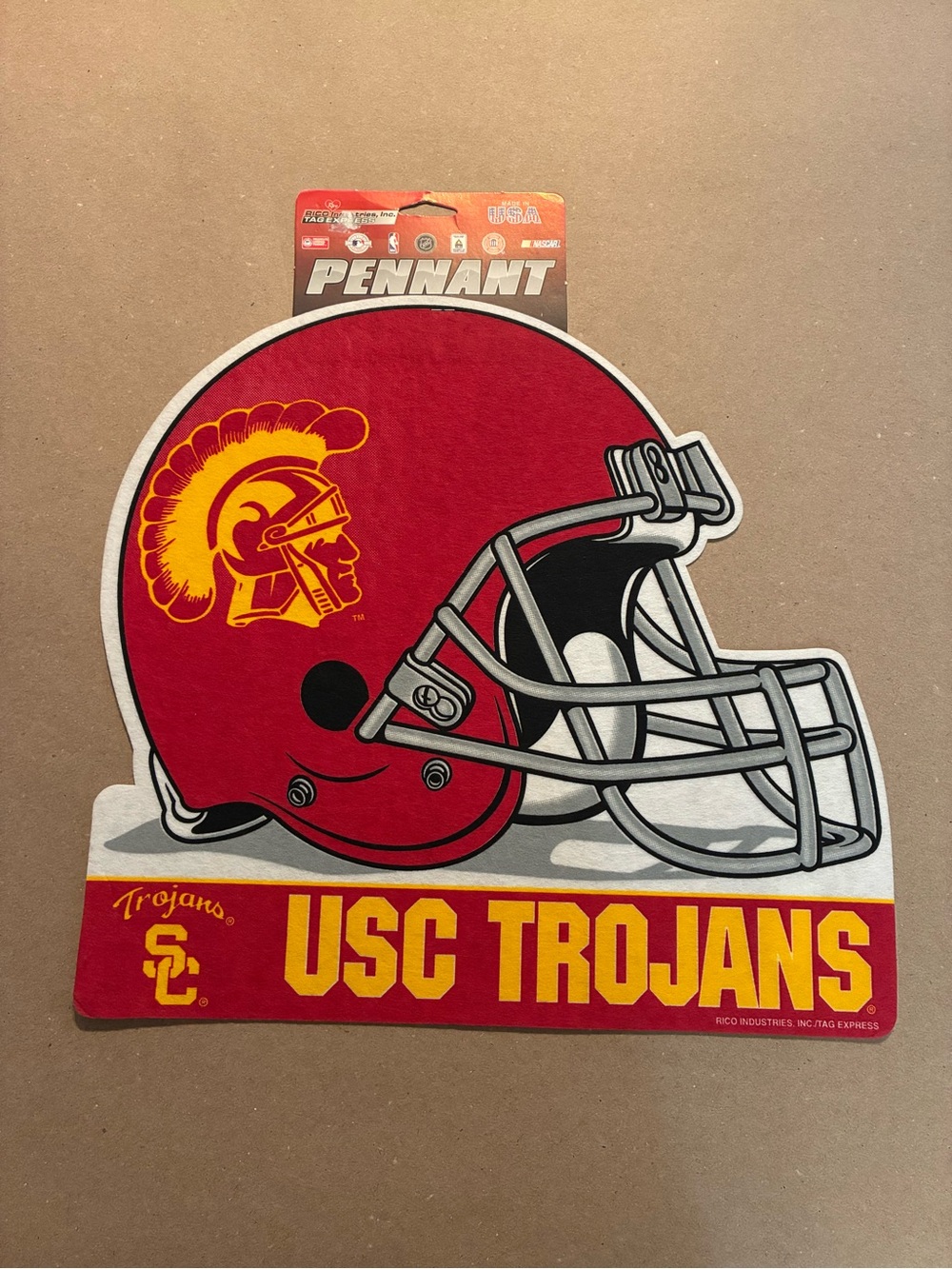 USC Trojans Red and Gold Helmet Pennant - Vintage 14” X 14”